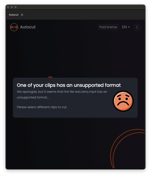 Not supported format error modal